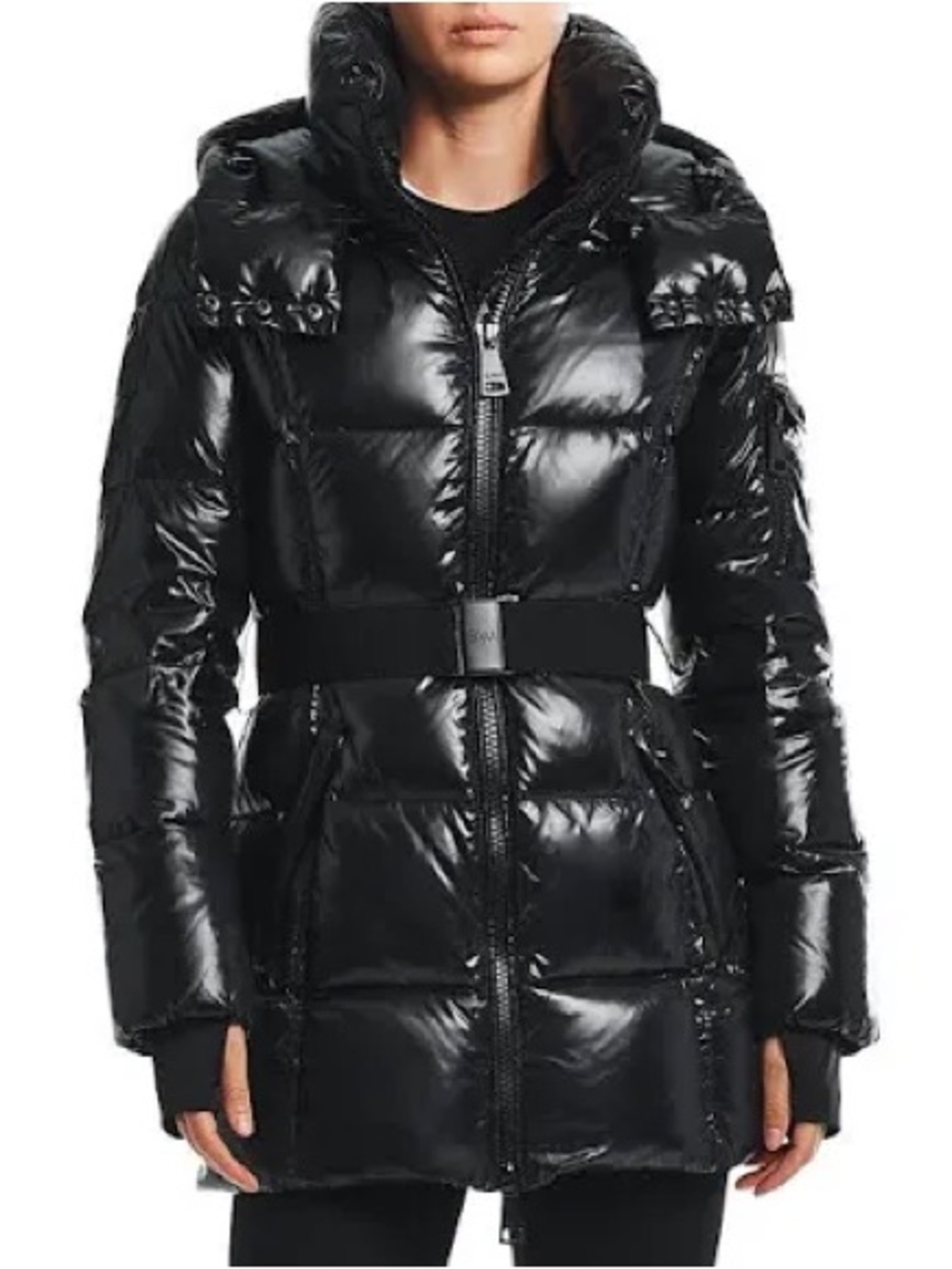 SAM. Black Quilted Belted Puffer Coat